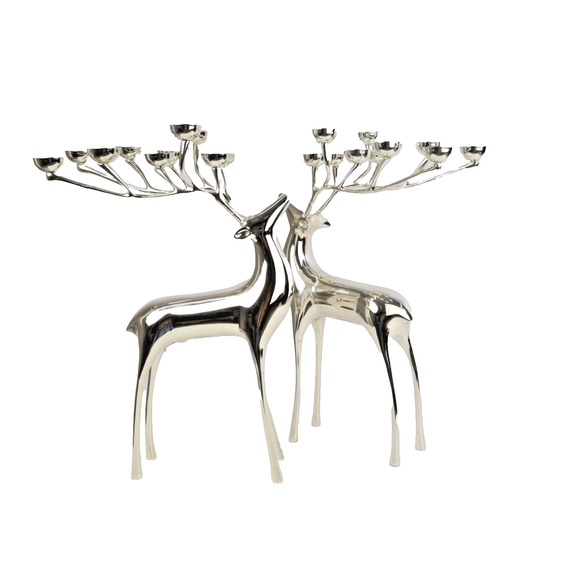 Set of 2 Pottery Barn Silver Reindeer 20” Candle Holder Christmas Décor Holiday - Picture 5 of 16